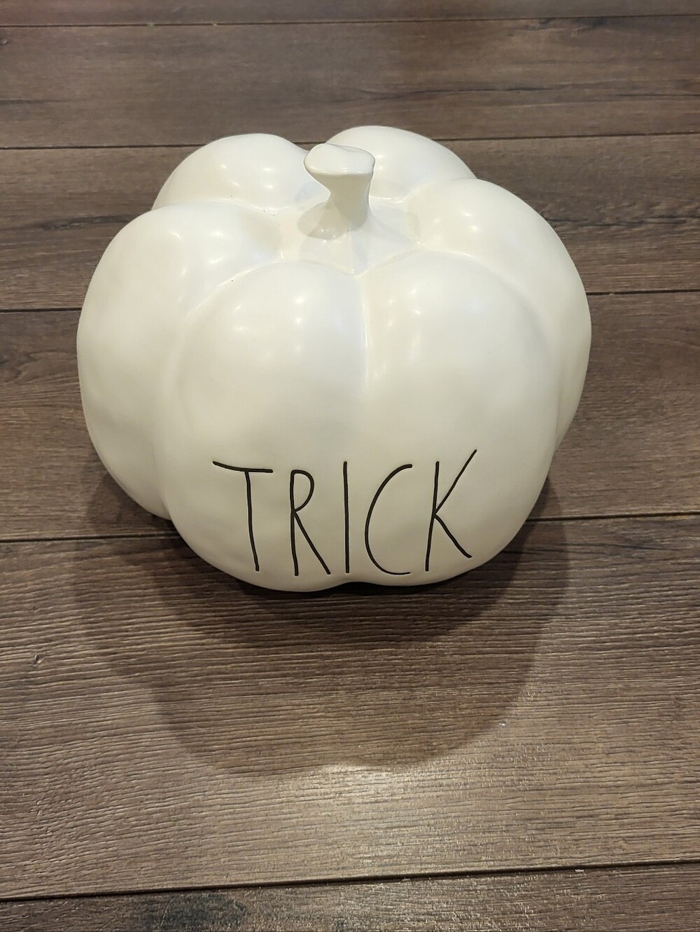 NWT Meduim White Ceramic Pumpkin Decor with 'TRICK' Lettering